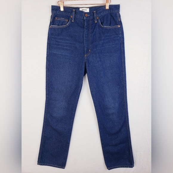 AGOLDE Jeans Pinch Waist High Rise Kick Flare Dark Wash Blue Denim size 28 - Picture 2 of 14